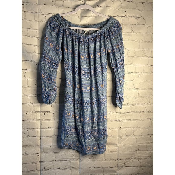 Women's WAYF Dress Medium Long Sleeve Aline Relaxed Floral Blue Boho - Picture 1 of 3